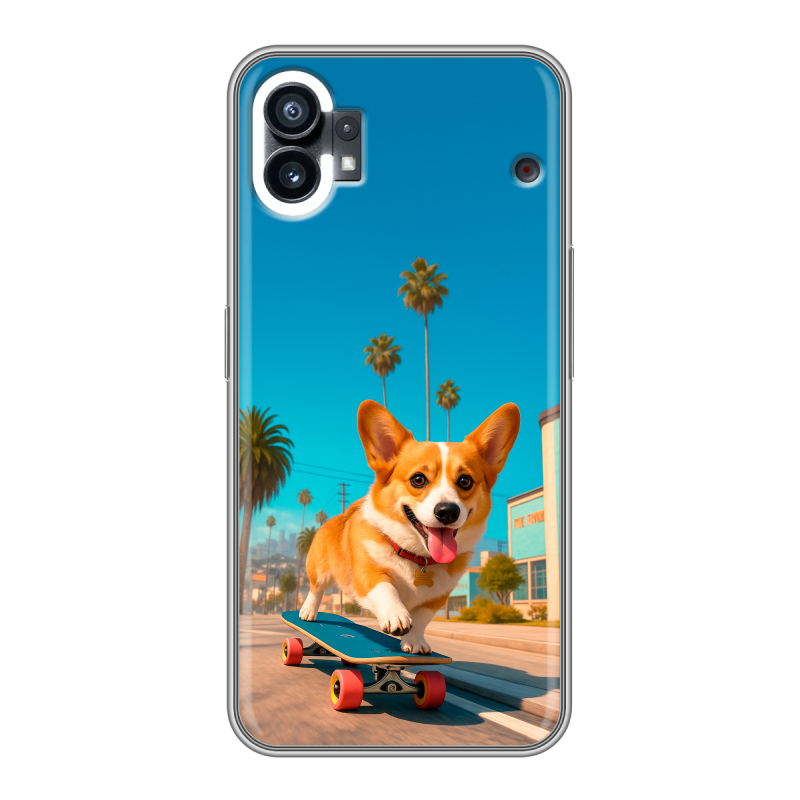 Силиконовый чехол на Nothing Phone (1) с принтом Корги на скейте Силиконовый чехол на Nothing Phone (1) с принтом Корги на скейте