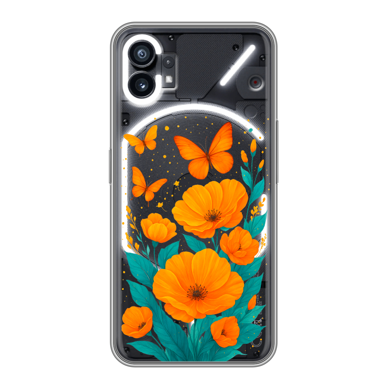 Силиконовый чехол на Nothing Phone (1) с принтом цветы бабочки Силиконовый чехол на Nothing Phone (1) с принтом цветы бабочки
