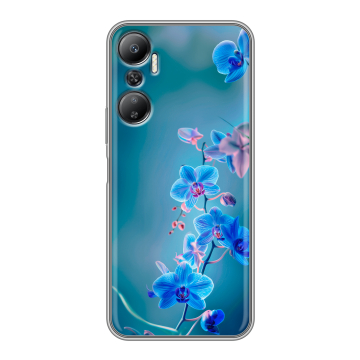 Силиконовый противоударный чехол на Infinix Hot 20 с принтом Голубые цветы Силиконовый противоударный чехол на Infinix Hot 20 с принтом Голубые цветы