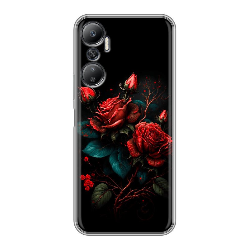 Силиконовый противоударный чехол на Infinix Hot 20 с принтом Розы красные Силиконовый противоударный чехол на Infinix Hot 20 с принтом Розы красные