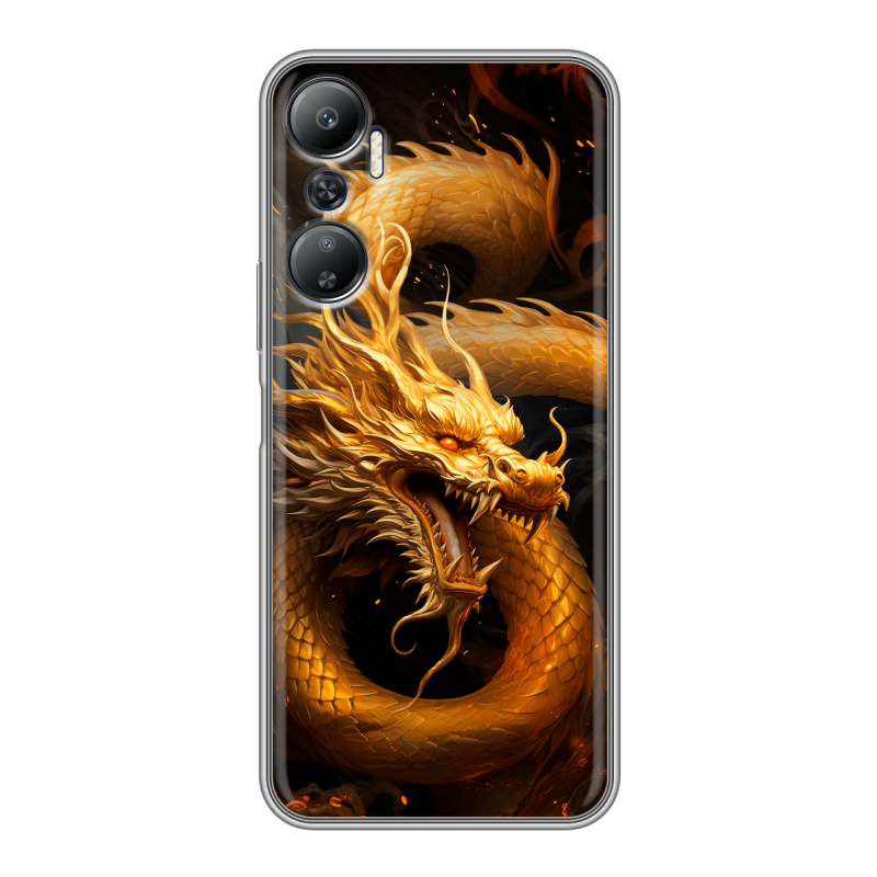 Силиконовый противоударный чехол на Infinix Hot 20 с принтом Золотой дракон Силиконовый противоударный чехол на Infinix Hot 20 с принтом Золотой дракон