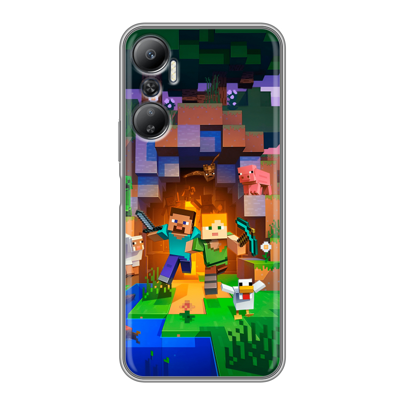 Силиконовый противоударный чехол на Infinix Hot 20 с принтом Майнкрафт Minecraft Силиконовый противоударный чехол на Infinix Hot 20 с принтом Майнкрафт Minecraft