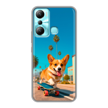 Силиконовый чехол на Infinix Hot 20i с принтом Корги на скейте