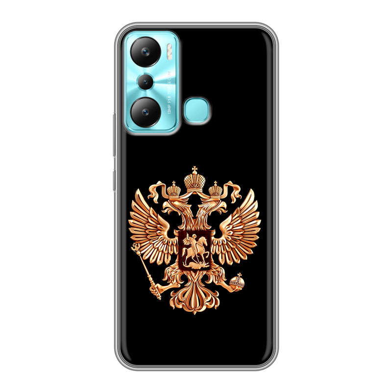 Силиконовый противоударный чехол на Infinix Hot 20i с принтом Герб России золотой Силиконовый противоударный чехол на Infinix Hot 20i с принтом Герб России золотой