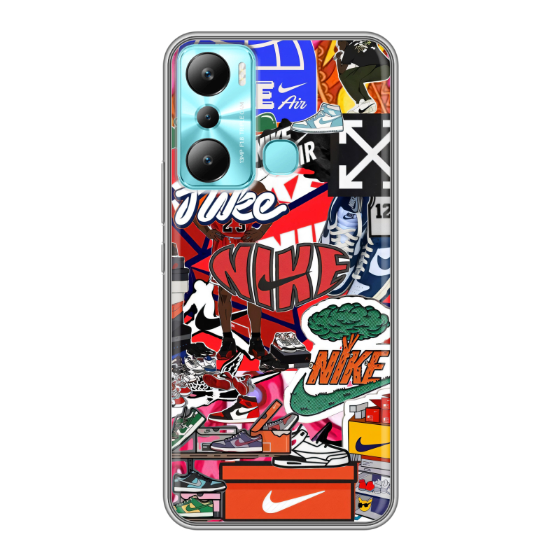 Силиконовый чехол на Infinix Hot 20i с принтом Найк Nike яркий Силиконовый чехол на Infinix Hot 20i с принтом Найк Nike яркий