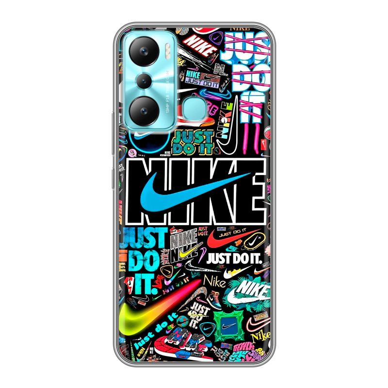 Силиконовый чехол на Infinix Hot 20i с принтом найк nike черный Силиконовый чехол на Infinix Hot 20i с принтом найк nike черный