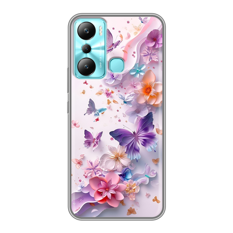 Силиконовый чехол на Infinix Hot 20i с принтом цветы бабочки Силиконовый чехол на Infinix Hot 20i с принтом цветы бабочки