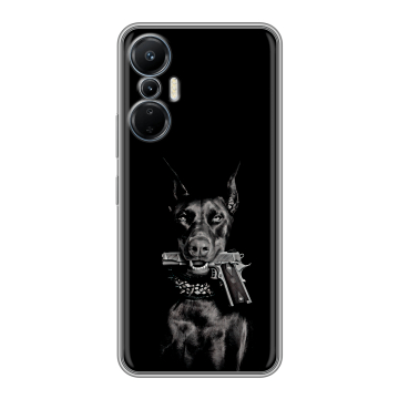 Силиконовый чехол на Infinix Hot 20S с принтом Доберман и пистолет