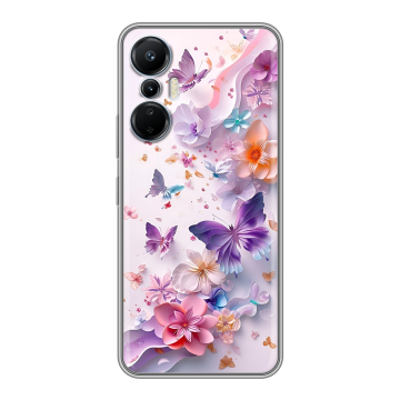 Силиконовый чехол на Infinix Hot 20S с принтом цветы бабочки