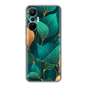Силиконовый чехол на Infinix Hot 20S с принтом Листья и золото