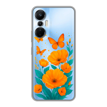 Силиконовый чехол на Infinix Hot 20S с принтом цветы бабочки Силиконовый чехол на Infinix Hot 20S с принтом цветы бабочки