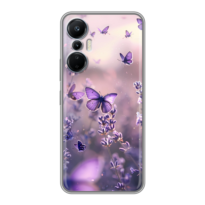 Силиконовый противоударный чехол на Infinix Hot 20S с принтом бабочки и лаванда Силиконовый противоударный чехол на Infinix Hot 20S с принтом бабочки и лаванда