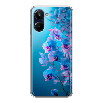 Силиконовый чехол на Realme 10 4G с принтом голубые орхидеи