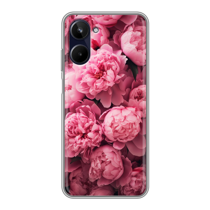 Силиконовый противоударный чехол на Realme 10 4G с принтом цветы пионы Силиконовый противоударный чехол на Realme 10 4G с принтом цветы пионы