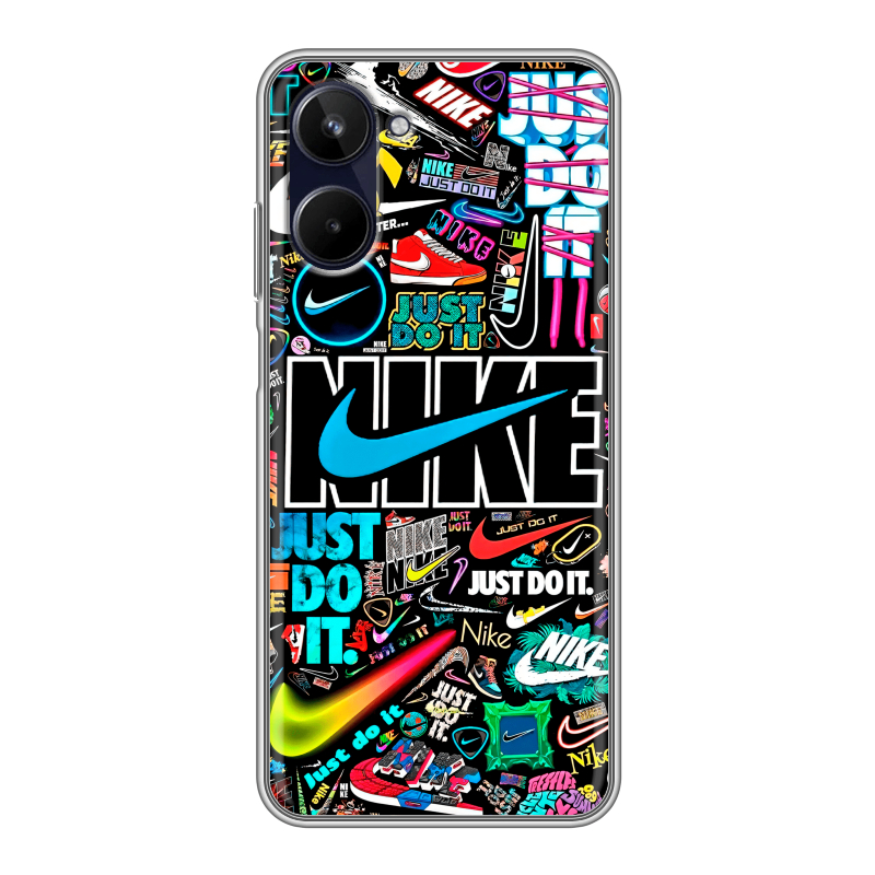 Силиконовый противоударный чехол на Realme 10 4G с принтом найк nike черный Силиконовый противоударный чехол на Realme 10 4G с принтом найк nike черный
