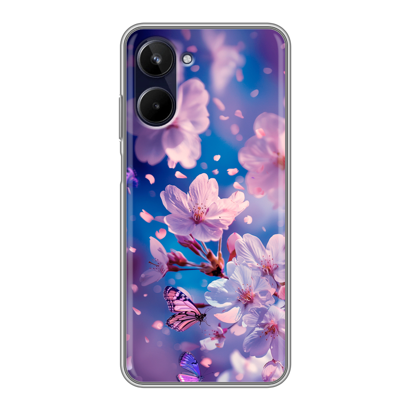Силиконовый чехол на Realme 10 4G с принтом цветы бабочки Силиконовый чехол на Realme 10 4G с принтом цветы бабочки