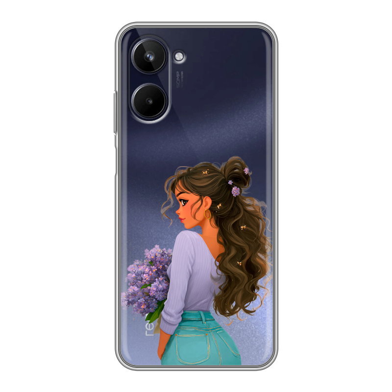Силиконовый противоударный чехол на Realme 10 4G с принтом девушка цветы Силиконовый противоударный чехол на Realme 10 4G с принтом девушка цветы