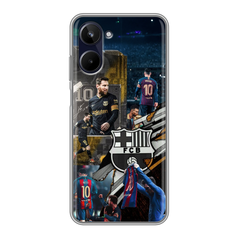 Силиконовый противоударный чехол на Realme 10 4G с принтом Messi Barcelona Силиконовый противоударный чехол на Realme 10 4G с принтом Messi Barcelona
