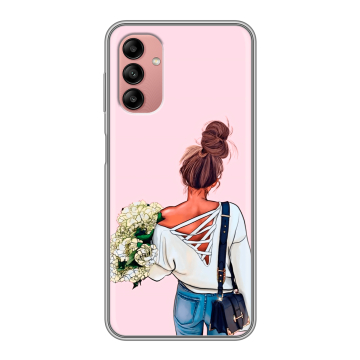 Силиконовый чехол на Samsung Galaxy A04s с принтом Девушка и букет Силиконовый чехол на Samsung Galaxy A04s с принтом Девушка и букет