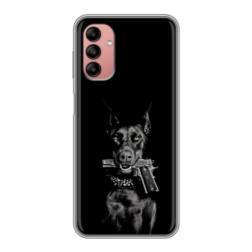 Силиконовый чехол на Samsung Galaxy A04s с принтом Доберман и пистолет Силиконовый чехол на Samsung Galaxy A04s с принтом Доберман и пистолет