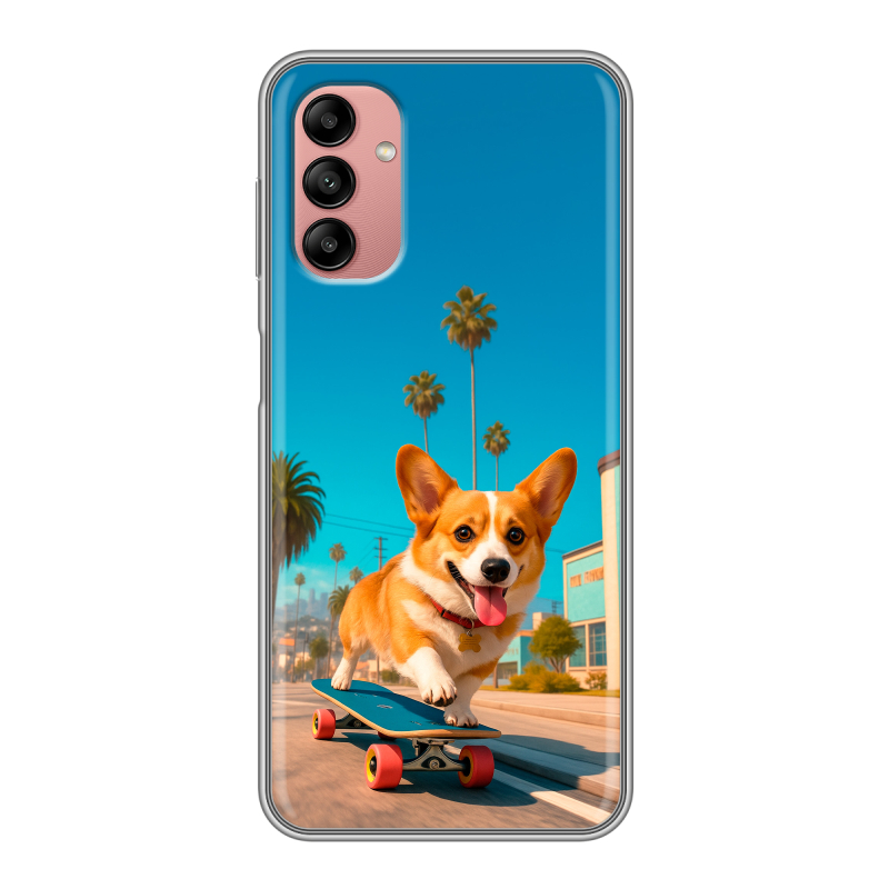 Силиконовый чехол на Samsung Galaxy A04s с принтом Корги на скейте Силиконовый чехол на Samsung Galaxy A04s с принтом Корги на скейте