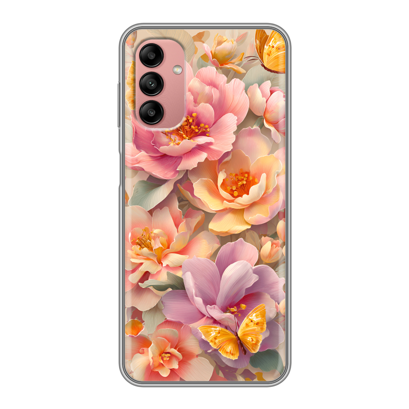 Силиконовый противоударный чехол на Samsung Galaxy A04s с принтом Цветы и бабочки Силиконовый противоударный чехол на Samsung Galaxy A04s с принтом Цветы и бабочки
