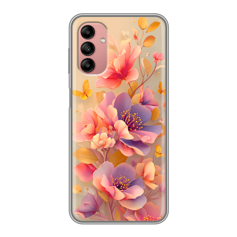 Силиконовый противоударный чехол на Samsung Galaxy A04s с принтом Цветы и бабочки Силиконовый противоударный чехол на Samsung Galaxy A04s с принтом Цветы и бабочки