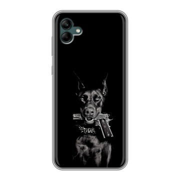 Силиконовый чехол на Samsung Galaxy A04 с принтом Доберман и пистолет Силиконовый чехол на Samsung Galaxy A04 с принтом Доберман и пистолет
