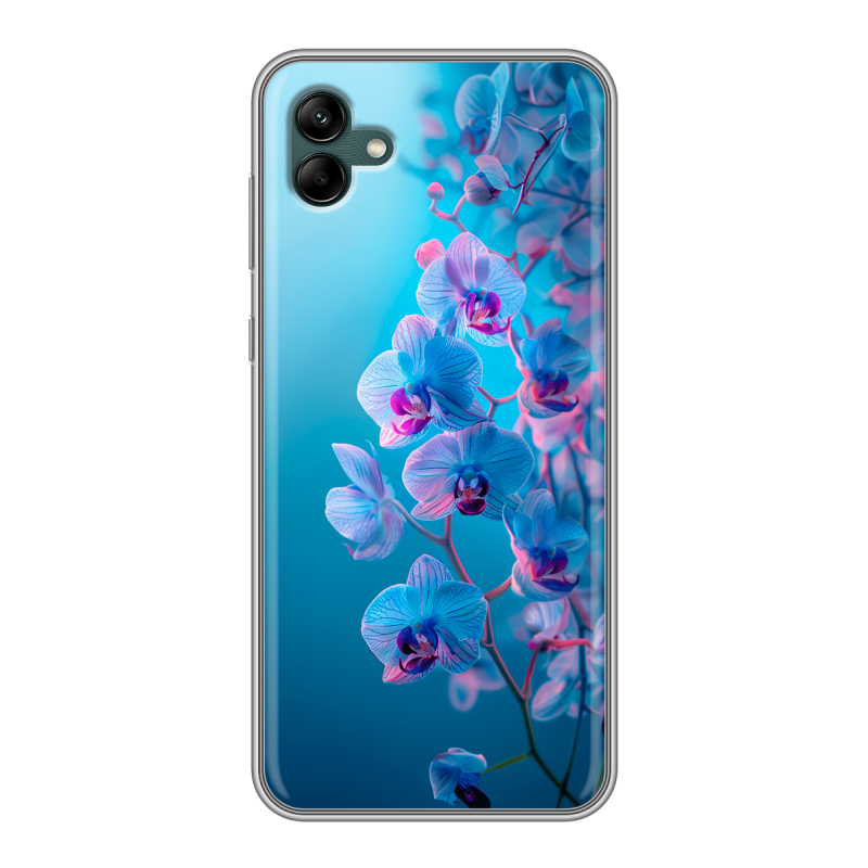 Силиконовый противоударный чехол на Samsung Galaxy A04 с принтом голубые орхидеи Силиконовый противоударный чехол на Samsung Galaxy A04 с принтом голубые орхидеи