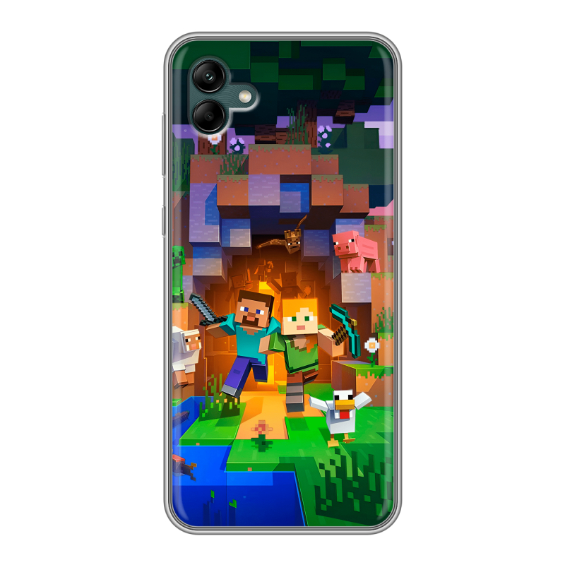 Силиконовый противоударный чехол на Samsung Galaxy A04 с принтом Майнкрафт Minecraft Силиконовый противоударный чехол на Samsung Galaxy A04 с принтом Майнкрафт Minecraft