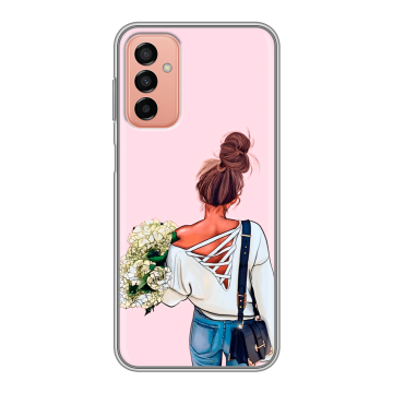 Силиконовый чехол на Samsung Galaxy M23 5G с принтом Девушка и букет Силиконовый чехол на Samsung Galaxy M23 5G с принтом Девушка и букет