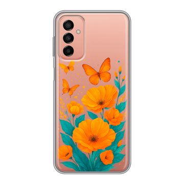 Силиконовый чехол на Samsung Galaxy M23 5G с принтом цветы бабочки Силиконовый чехол на Samsung Galaxy M23 5G с принтом цветы бабочки