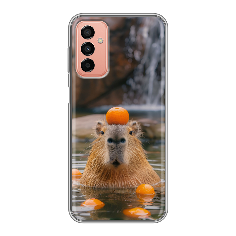 Силиконовый противоударный чехол на Samsung Galaxy M23 5G с принтом Капибара с апельсином Силиконовый противоударный чехол на Samsung Galaxy M23 5G с принтом Капибара с апельсином