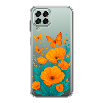 Силиконовый чехол на Samsung Galaxy M33 5G с принтом цветы бабочки Силиконовый чехол на Samsung Galaxy M33 5G с принтом цветы бабочки