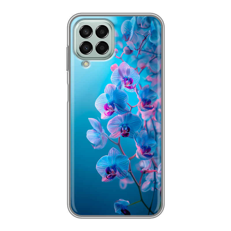 Силиконовый противоударный чехол на Samsung Galaxy M33 5G с принтом голубые орхидеи Силиконовый противоударный чехол на Samsung Galaxy M33 5G с принтом голубые орхидеи