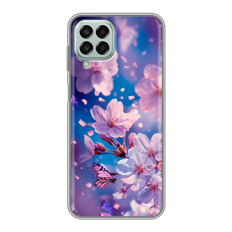 Силиконовый противоударный чехол на Samsung Galaxy M33 5G с принтом цветы бабочки Силиконовый противоударный чехол на Samsung Galaxy M33 5G с принтом цветы бабочки