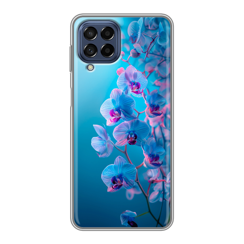 Силиконовый чехол на Samsung Galaxy M53 5G с принтом голубые орхидеи Силиконовый чехол на Samsung Galaxy M53 5G с принтом голубые орхидеи