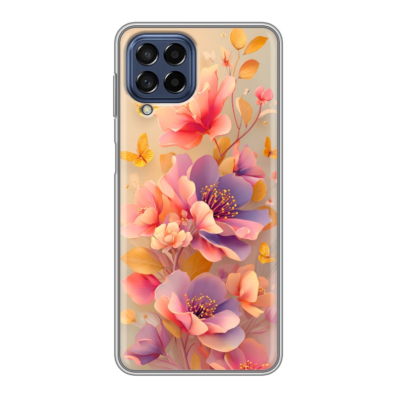 Силиконовый противоударный чехол на Samsung Galaxy M53 5G с принтом Цветы и бабочки Силиконовый противоударный чехол на Samsung Galaxy M53 5G с принтом Цветы и бабочки
