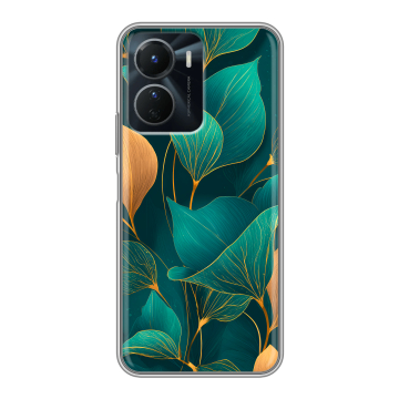 Силиконовый чехол на Vivo Y16 с принтом Листья и золото