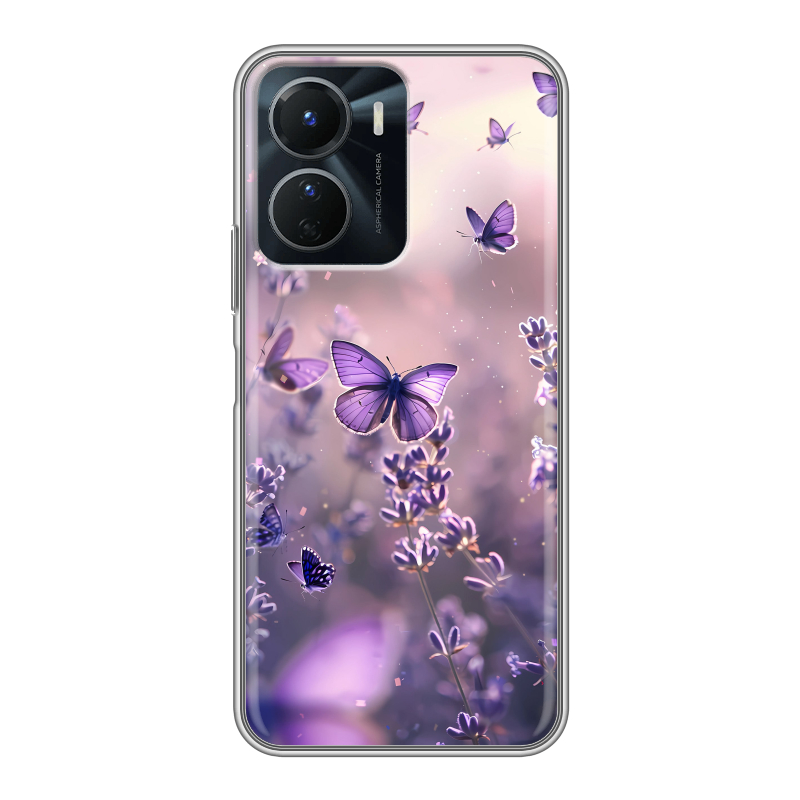 Силиконовый чехол на Vivo Y16 с принтом бабочки и лаванда Силиконовый чехол на Vivo Y16 с принтом бабочки и лаванда