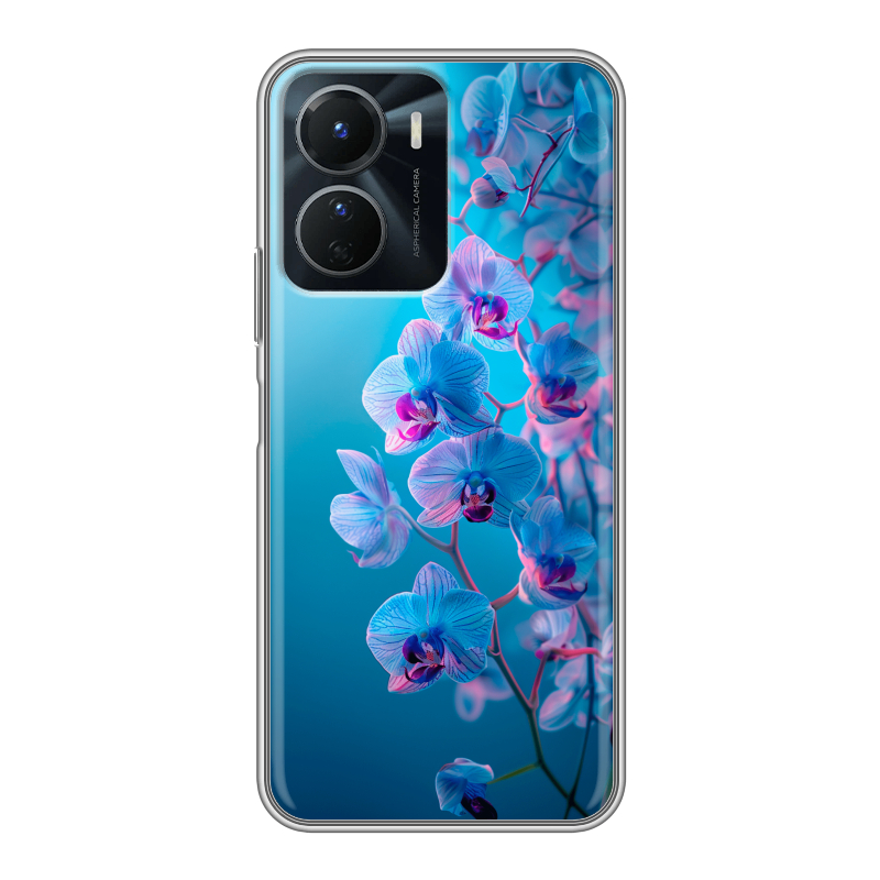 Силиконовый чехол на Vivo Y16 с принтом голубые орхидеи Силиконовый чехол на Vivo Y16 с принтом голубые орхидеи