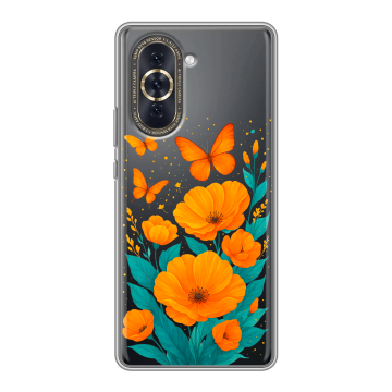 Силиконовый чехол на Huawei Nova 10 с принтом цветы бабочки