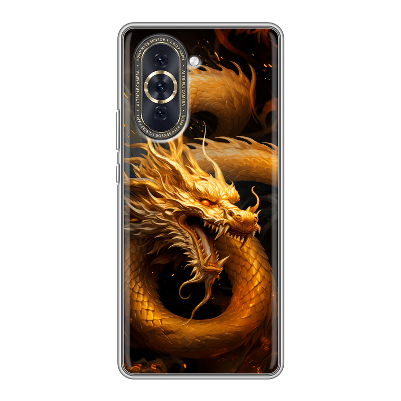 Силиконовый противоударный чехол на Huawei Nova 10 с принтом Золотой дракон Силиконовый противоударный чехол на Huawei Nova 10 с принтом Золотой дракон