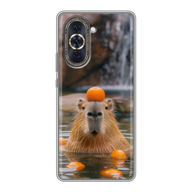 Силиконовый чехол на Huawei Nova 10 с принтом Капибара с апельсином Силиконовый чехол на Huawei Nova 10 с принтом Капибара с апельсином