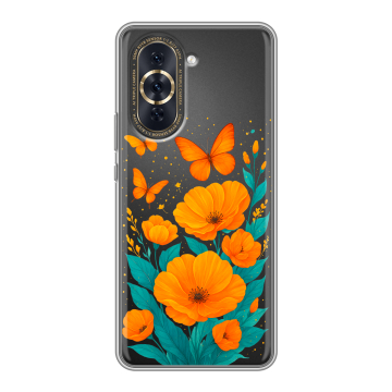 Силиконовый чехол на Huawei Nova 10 Pro с принтом цветы бабочки