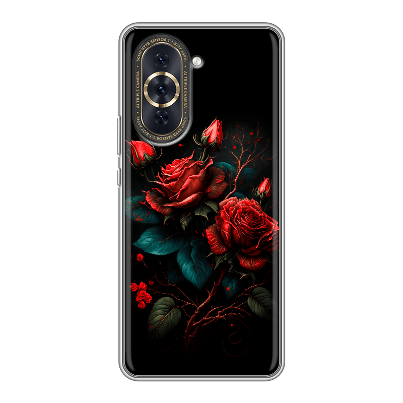 Силиконовый противоударный чехол на Huawei Nova 10 Pro с принтом Розы красные Силиконовый противоударный чехол на Huawei Nova 10 Pro с принтом Розы красные