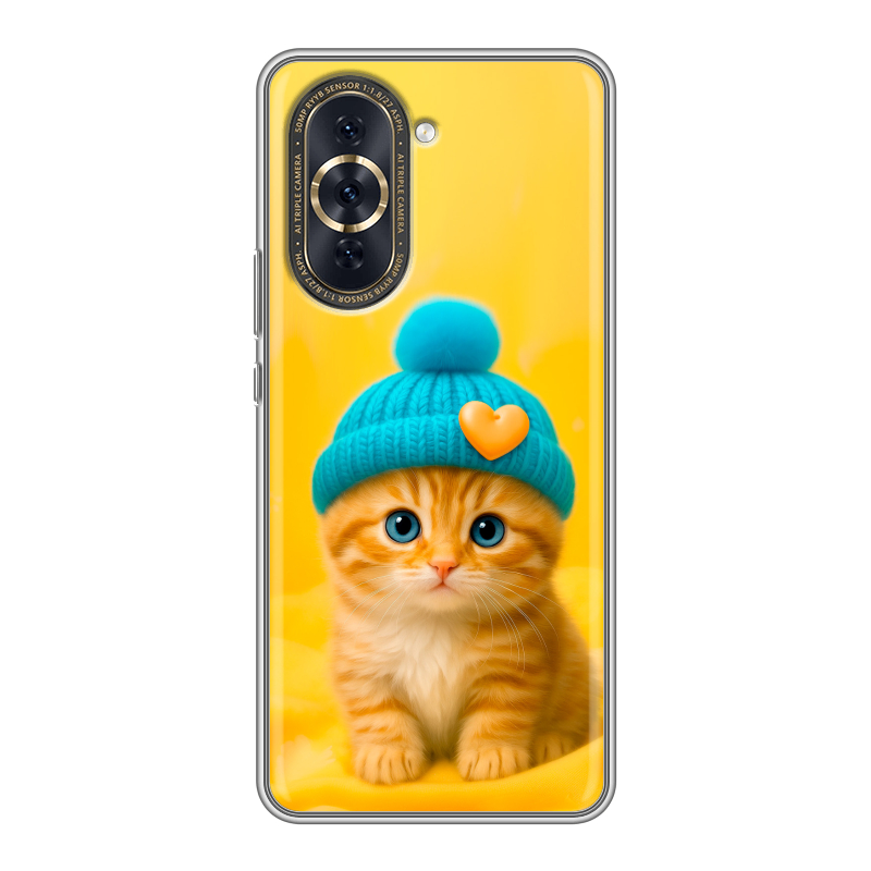 Силиконовый противоударный чехол на Huawei Nova 10 Pro с принтом Котенок в шапке Силиконовый противоударный чехол на Huawei Nova 10 Pro с принтом Котенок в шапке