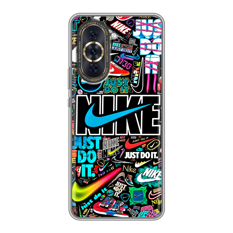 Силиконовый противоударный чехол на Huawei Nova 10 Pro с принтом найк nike черный Силиконовый противоударный чехол на Huawei Nova 10 Pro с принтом найк nike черный