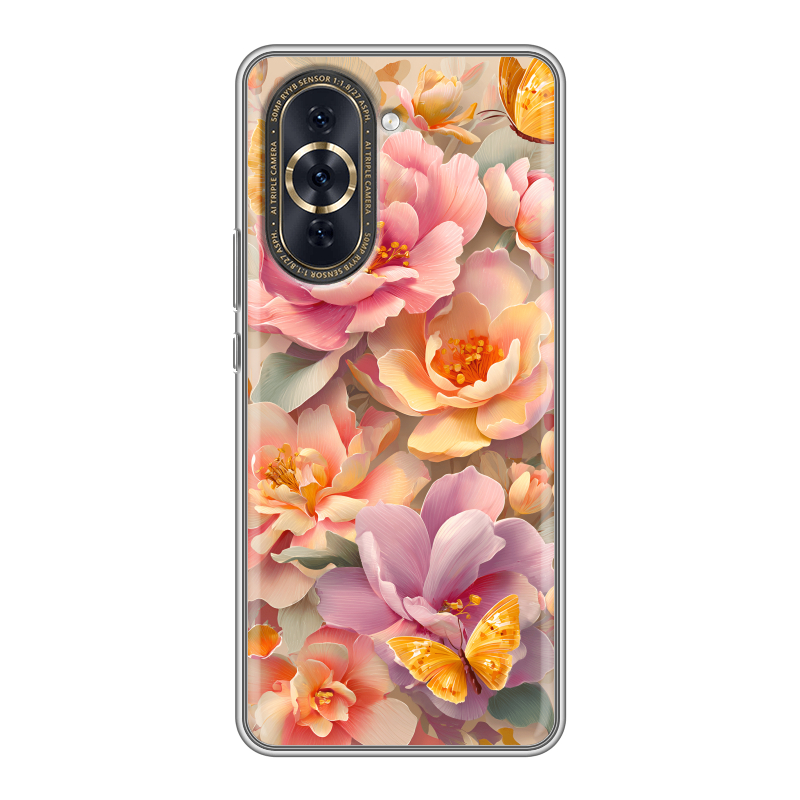 Силиконовый противоударный чехол на Huawei Nova 10 Pro с принтом Цветы и бабочки Силиконовый противоударный чехол на Huawei Nova 10 Pro с принтом Цветы и бабочки