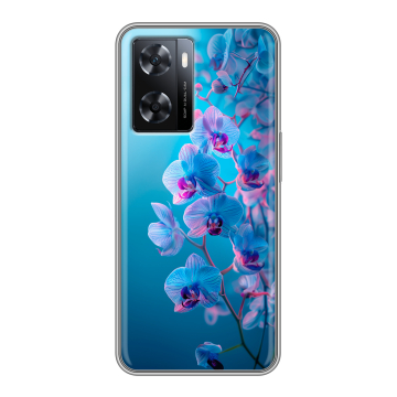 Силиконовый чехол на OPPO A57s с принтом голубые орхидеи Силиконовый чехол на OPPO A57s с принтом голубые орхидеи